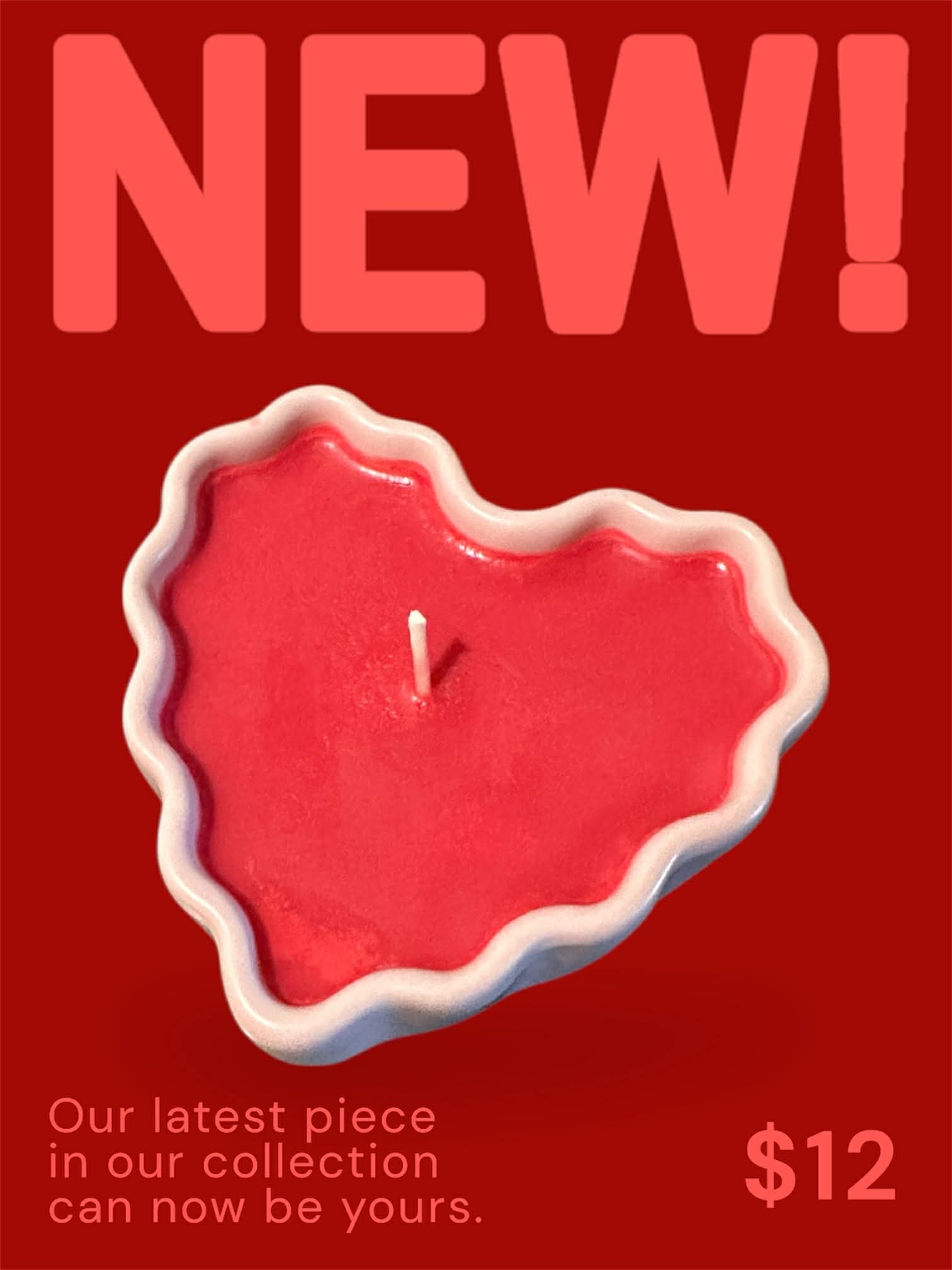 Heart-shaped Japanese Cherry Blossom Candle in red wax, hand-poured and perfect as a Valentine gift, priced at $12.